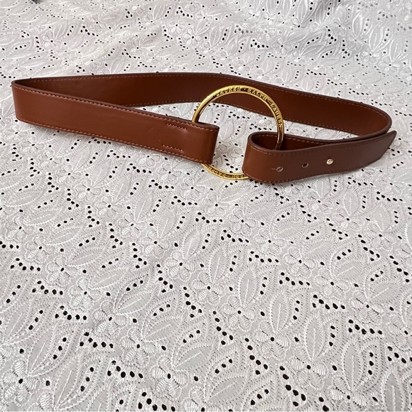 Lauren Ralph Lauren Womens Equestrian Gold Ring Brown Faux Leather Belt Size 10 - Picture 6 of 7